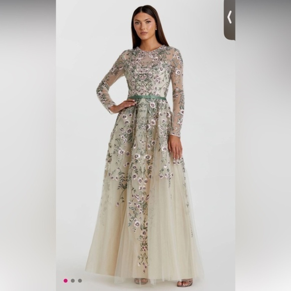 NWT - Mac Duggal Sage Floral Gown - Size 10